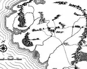A map of Eriador, showing all the lands controlled by the Dunedain and the Eldar in the Second and Third Ages.