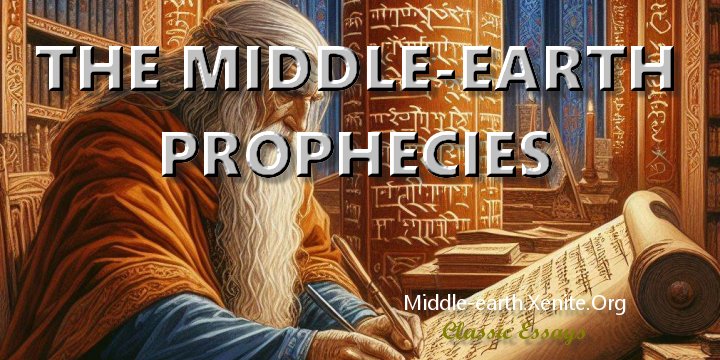 An illustration of an old scribe sitting in an ancient library writing on a massive scroll under the words 'The Middle-earth Prophecies'.
