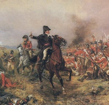 Arthur Wellesley, 1st Duke of Wellington, addressing his troops at Waterloo.