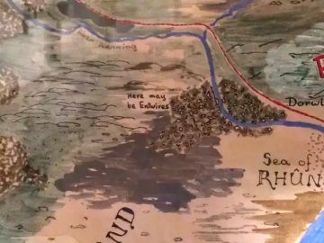 Fragment of hand-painted map of Middle-earth showing Entwives could be near the Sea of Rhun.